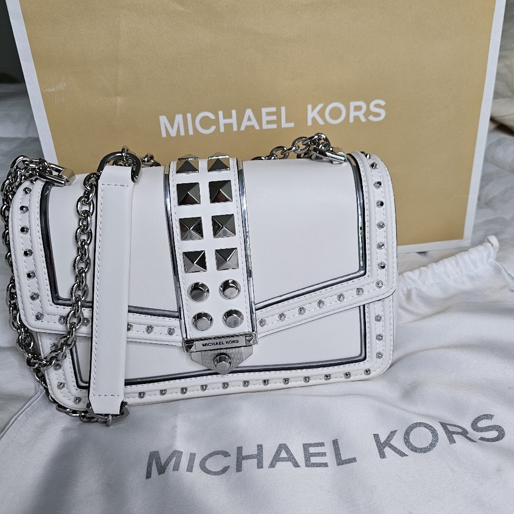 Michael Kors white cross body bag silver Pyramid spikes